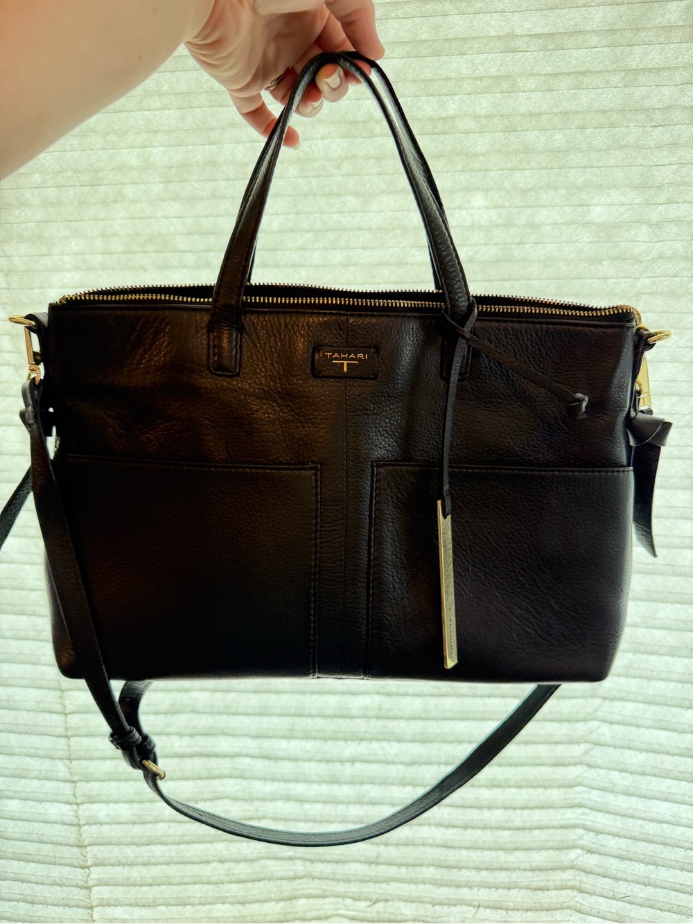 T Tahari Riley Black Leather Satchel Bag - Picture 6 of 6